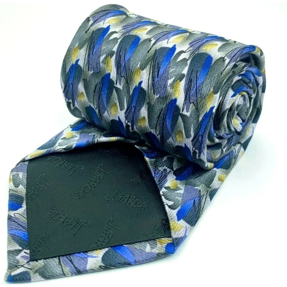 JERRY J GARCIA Artist Tie Blue Purple Gray Yellow Black 100% Silk Mens Necktie